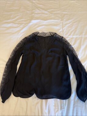 Robert Rodriguez Black Lace V-Neck Blouse
